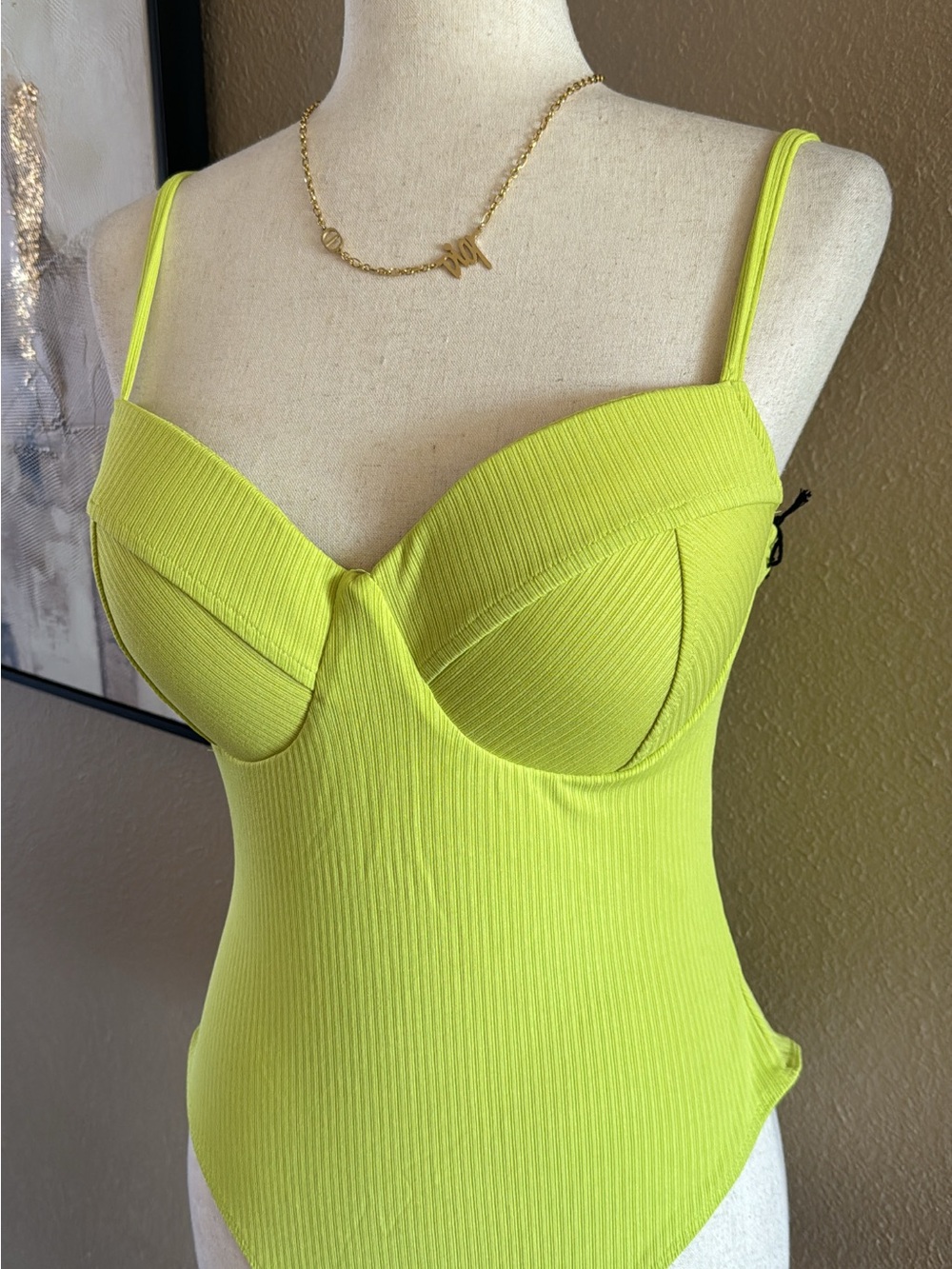 Neon Lime Ribbed Bustier Bodysuit with Underwire - Women - Picture 7 of 7